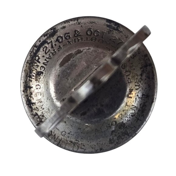 Vintage Fleur De Lis Metal Bottle Stopper Canteen Water Bag Cap Antique Schrader - Picture 12 of 16